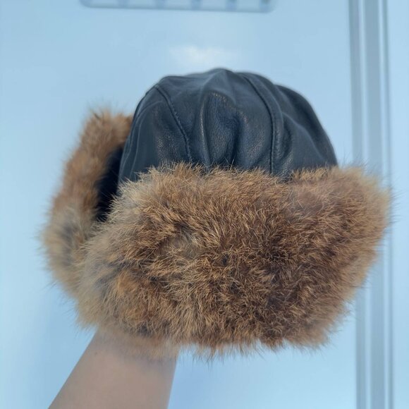 Men's rabbit fur leather hat for winter - Picture 3 of 7